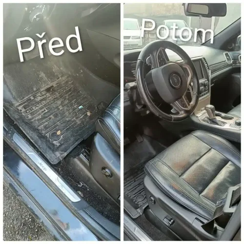 Přední část interiéru Jeep před a po čištění
